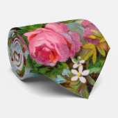 PINK ROSES, WITTE JASMINES, GROENE VERLAZEN Floral Stropdas (Opgerold)