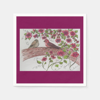 Pink Rosie Finches Napkins Servet