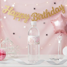 Pink Royal Princess Castle 4th Birthday Party Waterfles Etiket