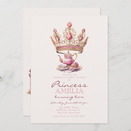 Pink Royal | Prinses Verjaardag Kaart (Voorkant / Achterkant)