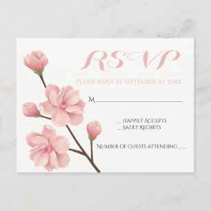 PINK RSVP FLORAL CHERRY BLOSSOMS WEDDING FLOWERS UITNODIGING BRIEFKAART