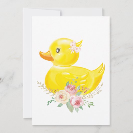 Pink RUBBER DUCK GIRL First Birthday Kaart (Achterkant)