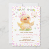 Pink RUBBER DUCK GIRL First Birthday Kaart (Voorkant)