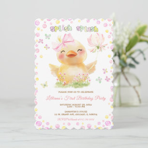 Pink RUBBER DUCK GIRL First Birthday Kaart