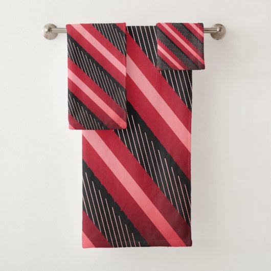Pink-Ruby Stripe Print Bad Handdoek (Insitu)