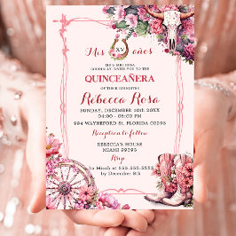 Pink Rustic Boho Western Charra Theme Quinceanera Kaart
