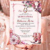 Pink Rustic Boho Western Charra Theme Quinceanera Kaart