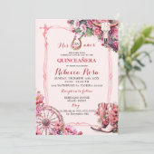 Pink Rustic Boho Western Charra Theme Quinceanera Kaart (Staand voorkant)
