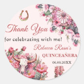 Pink Rustic Boho Western Charra Theme Quinceanera Ronde Sticker (Voorkant)