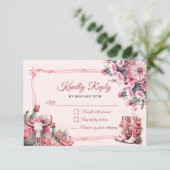 Pink Rustic Boho Western Charra Theme Quinceanera RSVP Kaartje (Staand voorkant)