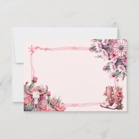 Pink Rustic Boho Western Charra Theme Quinceanera RSVP Kaartje (Achterkant)