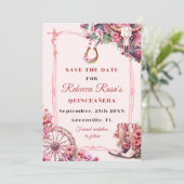 Pink Rustic Boho Western Charra Theme Quinceanera Save The Date (Staand voorkant)