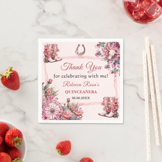 Pink Rustic Boho Western Charra Theme Quinceanera Servet (Insitu)