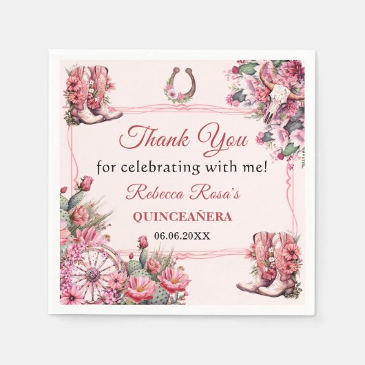 Pink Rustic Boho Western Charra Theme Quinceanera Servet (Voorkant)