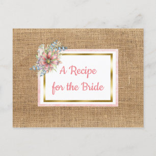 PInk Rustic Burlap Floral Wedding Recipe Kaart
