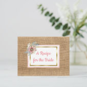 PInk Rustic Burlap Floral Wedding Recipe Kaart (Staand voorkant)