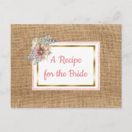 PInk Rustic Burlap Floral Wedding Recipe Kaart