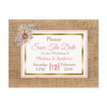 PInk Rustic Burlap Floral Wedding Save the Date