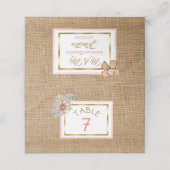 PInk Rustic Burlap Floral Wedding Table Number Plaatskaartje (Buitenkant ongevouwen)