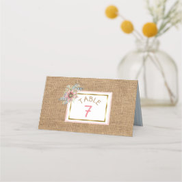 PInk Rustic Burlap Floral Wedding Table Number Plaatskaartje