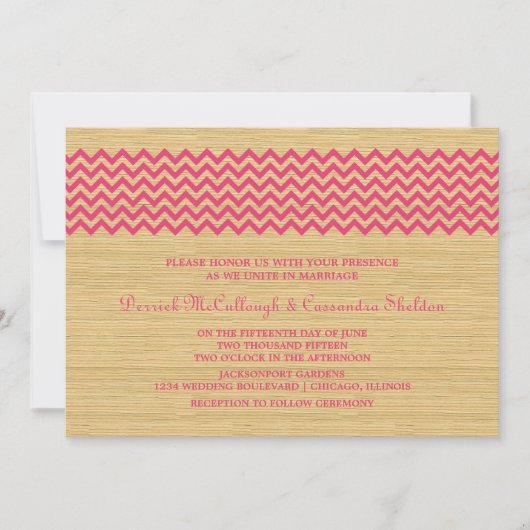 Pink Rustic Chevron Wedding Invite Kaart (Voorkant)