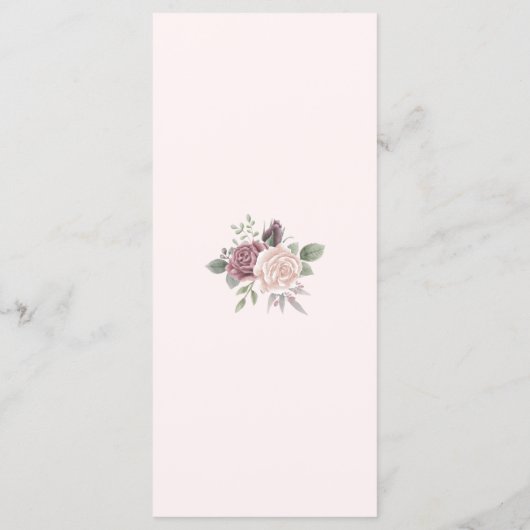 Pink Rustic Dusty Roos Waterverf Flowers Weddensch Menu (Achterkant)