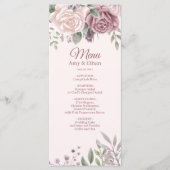 Pink Rustic Dusty Roos Waterverf Flowers Weddensch Menu (Voorkant)