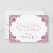 Pink Rustic Floral Lace Sunflower Wedding Bedankkaart (Achterkant)