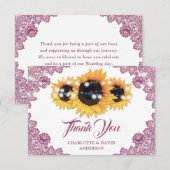 Pink Rustic Floral Lace Sunflower Wedding Bedankkaart (Voorkant / Achterkant)