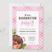 Pink Rustic Gingham Barbecue Baby Shower Kaart (Voorkant)