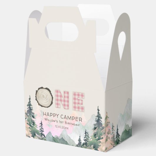 Pink Rustic One Happy Camper Birthday Bedankdoosjes (Geopend)