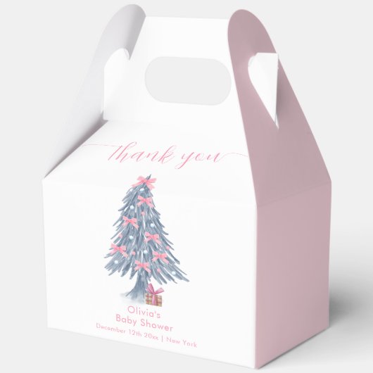 Pink Rustic Winter Bow Christmas Tree Baby Shower  Bedankdoosjes (Voorkant)