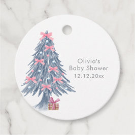 Pink Rustic Winter Bow Christmas Tree Baby Shower Bedankjes Labels