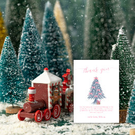 Pink Rustic Winter Bow Christmas Tree Baby Shower  Bedankkaart