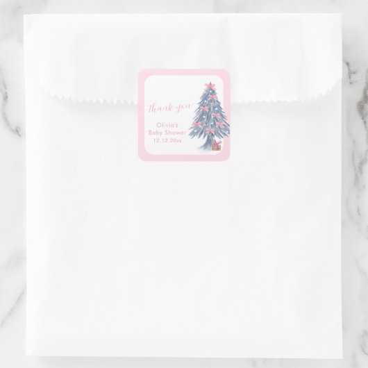 Pink rustic Winter Bow Christmas Tree Baby Shower  Vierkante Sticker (Tas)