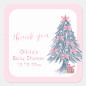 Pink rustic Winter Bow Christmas Tree Baby Shower  Vierkante Sticker (Voorkant)