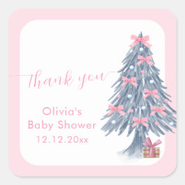 Pink rustic Winter Bow Christmas Tree Baby Shower  Vierkante Sticker