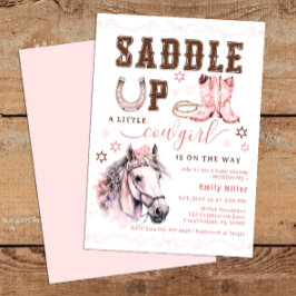 Pink Saddle Up Cowgirl Baby shower Uitnodigen Kaart