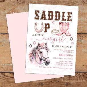Pink Saddle Up Cowgirl Baby shower Uitnodigen Kaart