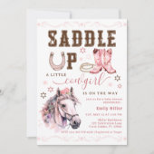 Pink Saddle Up Cowgirl Baby shower Uitnodigen Kaart (Voorkant)