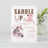 Pink Saddle Up Cowgirl Baby shower Uitnodigen Kaart (Staand voorkant)