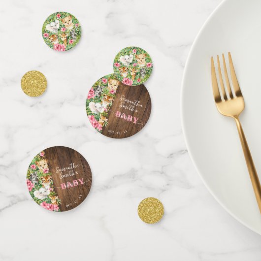 Pink Safari Animal Rustic Gold Glitter Baby Shower Confetti (Groep)