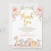 Pink Safari Animals Baby shower Dank je wel kaart (Voorkant)