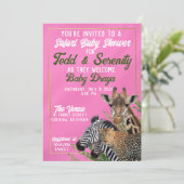 Pink Safari Baby shower Uitnodiging (Staand voorkant)