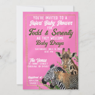 Pink Safari Baby shower Uitnodiging