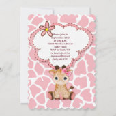 Pink Safari Giraffe Baby shower Kaart (Achterkant)