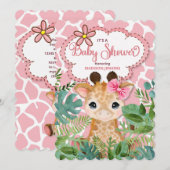 Pink Safari Giraffe Baby shower Kaart (Voorkant / Achterkant)