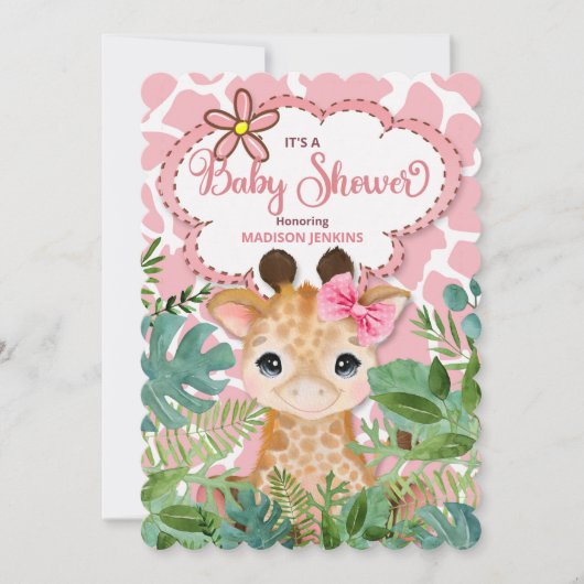 Pink Safari Giraffe Baby shower Kaart (Voorkant)