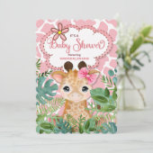 Pink Safari Giraffe Baby shower Kaart (Staand voorkant)
