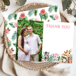 Pink Safari Oerwoud Animals Baby shower Bedankkaart
